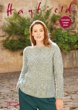 Hayfield 8267 Knitted Sweater in Hayfield Journey DK #3/DK weight yarn. Includes larger sizes.